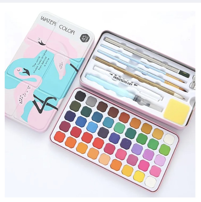 Watercolor Paint Set, 45 Colors Solid Pigment,