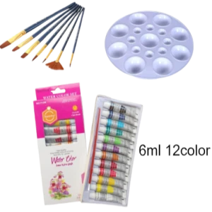 Combo Mix Brush 7 Pcs, Round Palette 1 Pcs and 6ml Water Color Set 12 color